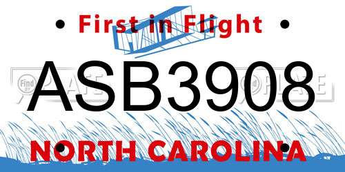 ASB3908 North Carolina License Plate