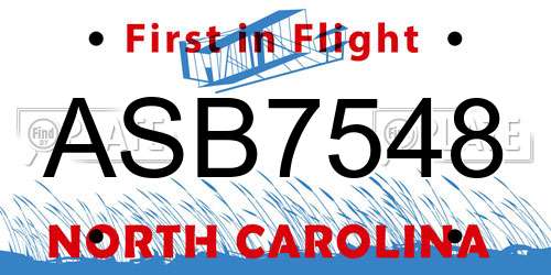 ASB7548 North Carolina License Plate
