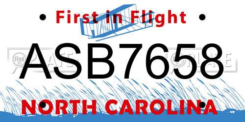 ASB7658 North Carolina License Plate