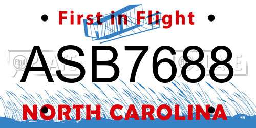 ASB7688 North Carolina License Plate
