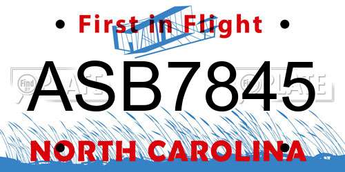 ASB7845 North Carolina License Plate