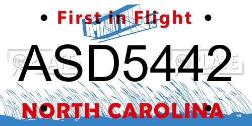 ASD5442 North Carolina License Plate