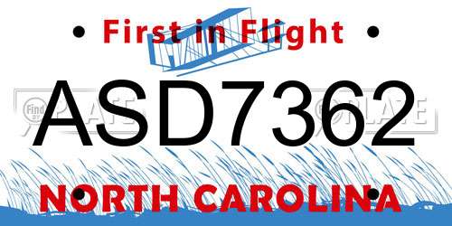 ASD7362 North Carolina License Plate
