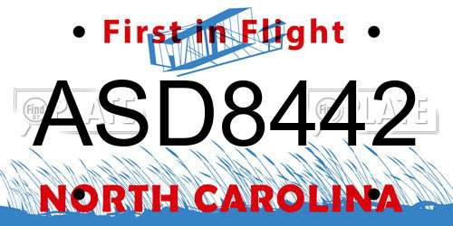 ASD8442 North Carolina License Plate