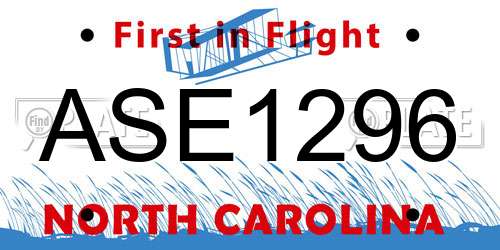 ASE1296 North Carolina License Plate