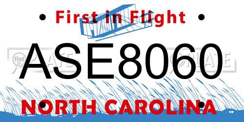 ASE8060 North Carolina License Plate