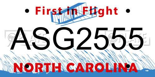 ASG2555 North Carolina License Plate