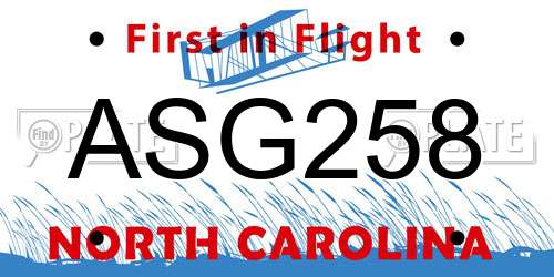 ASG258 North Carolina License Plate