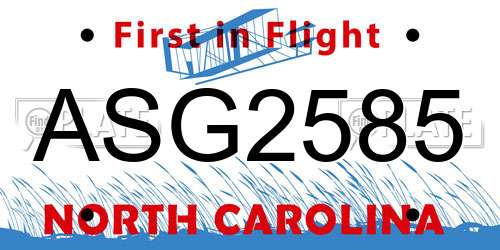 ASG2585 North Carolina License Plate