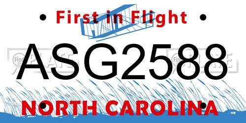 ASG2588 North Carolina License Plate