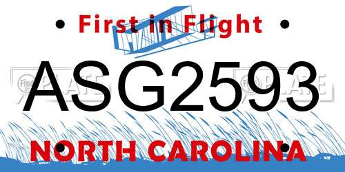 ASG2593 North Carolina License Plate