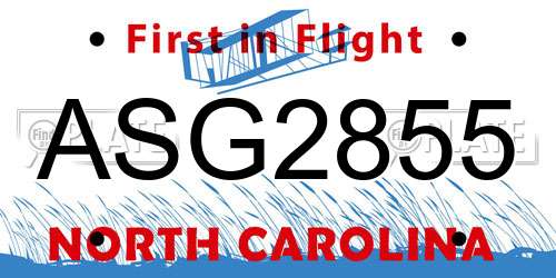 ASG2855 North Carolina License Plate