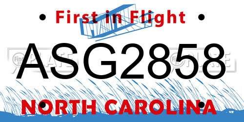 ASG2858 North Carolina License Plate