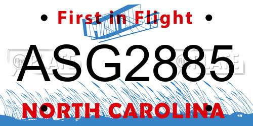 ASG2885 North Carolina License Plate