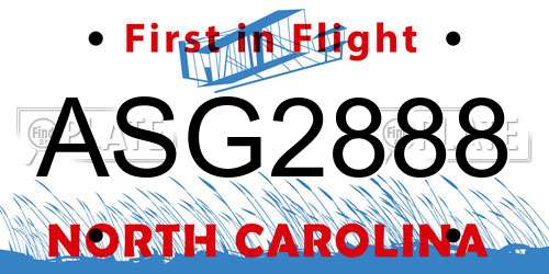 ASG2888 North Carolina License Plate