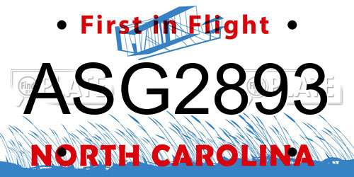 ASG2893 North Carolina License Plate