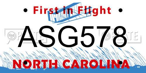 ASG578 North Carolina License Plate