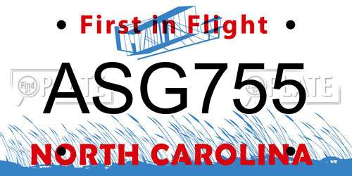 ASG755 North Carolina License Plate