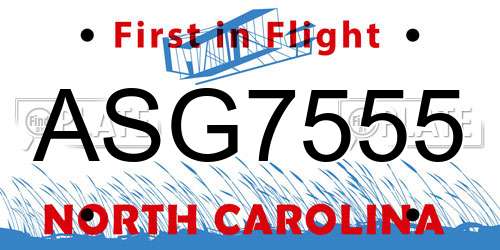 ASG7555 North Carolina License Plate