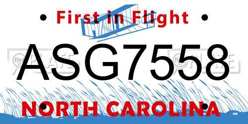 ASG7558 North Carolina License Plate