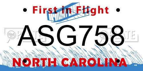ASG758 North Carolina License Plate