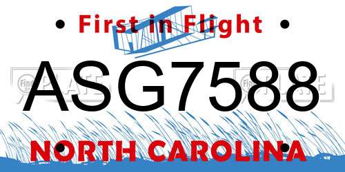 ASG7588 North Carolina License Plate