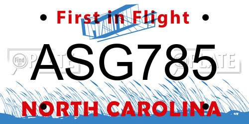 ASG785 North Carolina License Plate