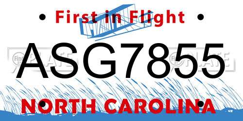 ASG7855 North Carolina License Plate