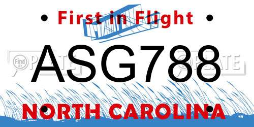 ASG788 North Carolina License Plate