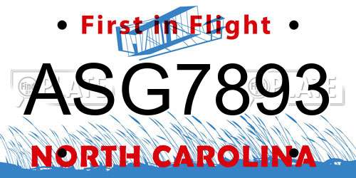 ASG7893 North Carolina License Plate