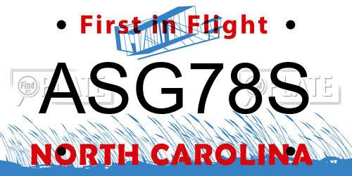 ASG78S North Carolina License Plate