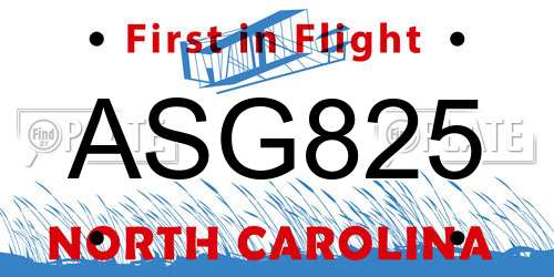ASG825 North Carolina License Plate