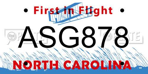 ASG878 North Carolina License Plate