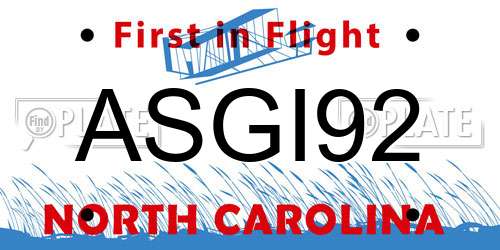 ASGI92 North Carolina License Plate
