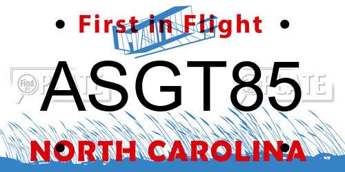 ASGT85 North Carolina License Plate