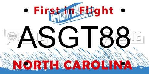 ASGT88 North Carolina License Plate