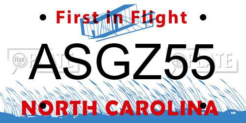 ASGZ55 North Carolina License Plate