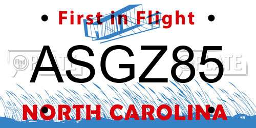 ASGZ85 North Carolina License Plate