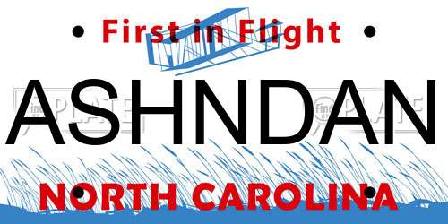 ASHNDAN North Carolina License Plate
