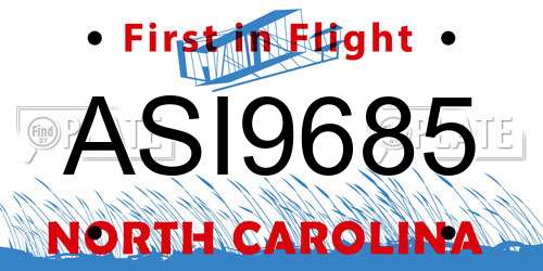 ASI9685 North Carolina License Plate