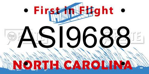 ASI9688 North Carolina License Plate