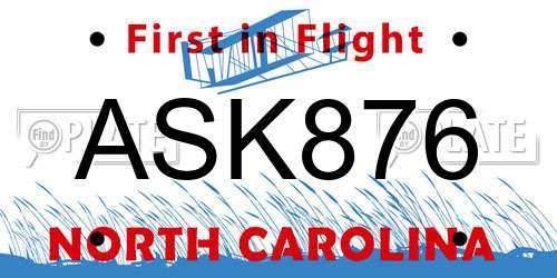 ASK876 North Carolina License Plate