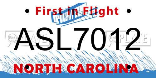 ASL7012 North Carolina License Plate