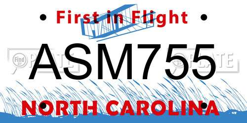 ASM755 North Carolina License Plate