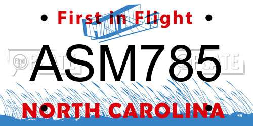 ASM785 North Carolina License Plate