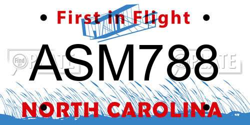 ASM788 North Carolina License Plate