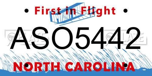 ASO5442 North Carolina License Plate
