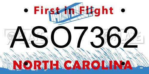 ASO7362 North Carolina License Plate
