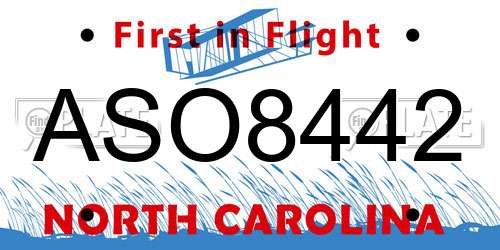 ASO8442 North Carolina License Plate
