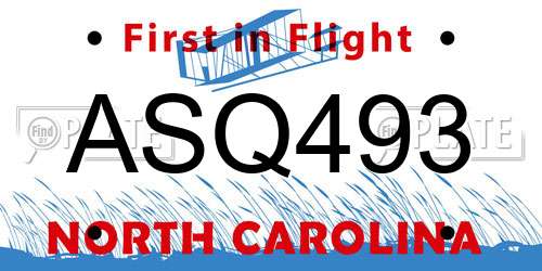 ASQ493 North Carolina License Plate